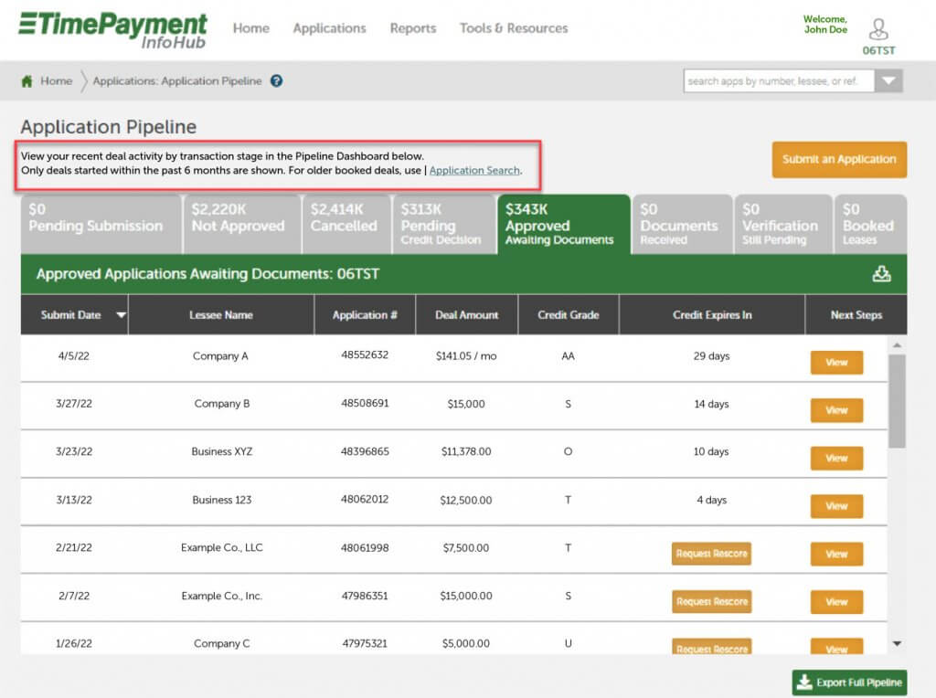 Screenshot of the application pipeline history details
