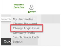 Screenshot of instructions to change login email. 