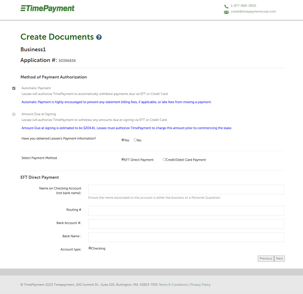 InfoHub method of payment screenshot of dealer view